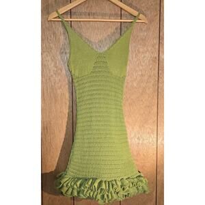 MuseRVA Crochet Knit Ruffle Hem Mini Dress Women’s Medium Green